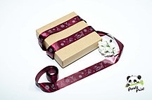 Сатиновая лента 3 см новог.рис. Олень 5м, бордо