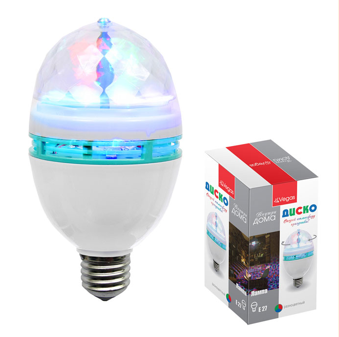 Лампа "Диско", 3 разноцветных LED лампы, цоколь Е27, 220v - фото 1 - id-p220558274