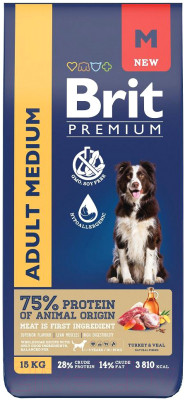 Сухой корм для собак Brit Premium Dog Adult Medium с индейкой и телятиной / 5063185 - фото 1 - id-p220550085