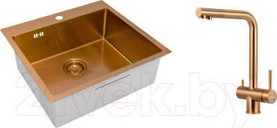 Мойка кухонная со смесителем ZORG ZRN 5055 Nano PVD Gold Rosy + cмеситель ZRN 980144 Gold Rosy - фото 1 - id-p220566764