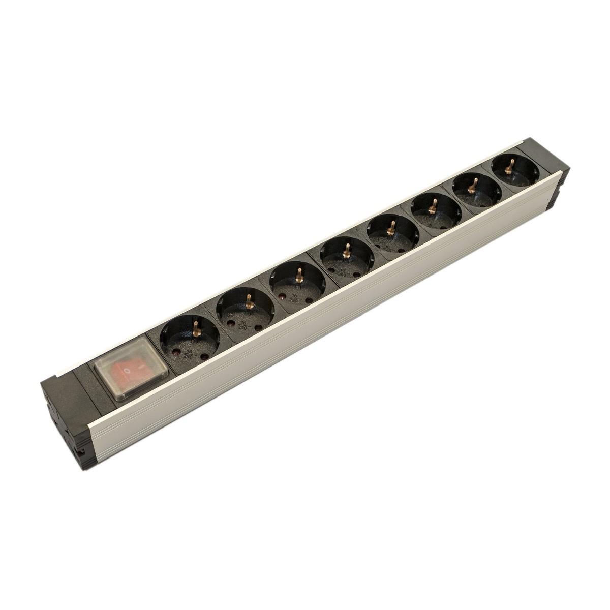 Hyperline SHZ19-8SH-S-IEC Блок розеток для 19" шкафов, горизонтальный, 8 розеток Schuko, выключатель с - фото 1 - id-p212733622