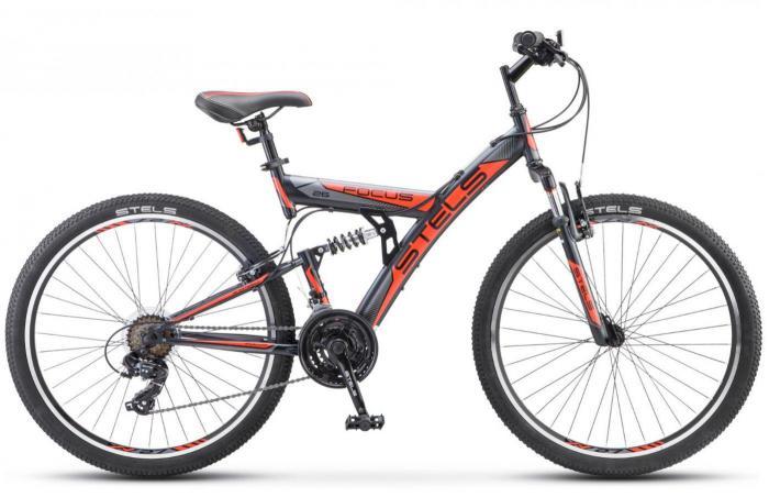 Горный взрослый велосипед двухподвес со стальной рамой STELS Focus V 26 дюймов 18-SP V030 Оранжевый синий - фото 1 - id-p220532284