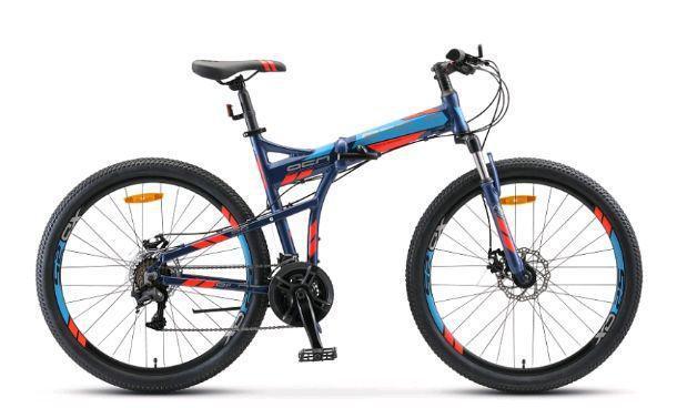 Горный взрослый велосипед складной скоростной с дисковыми тормозами STELS Pilot-950 MD 26" V011 рама 19" синий - фото 1 - id-p220532292