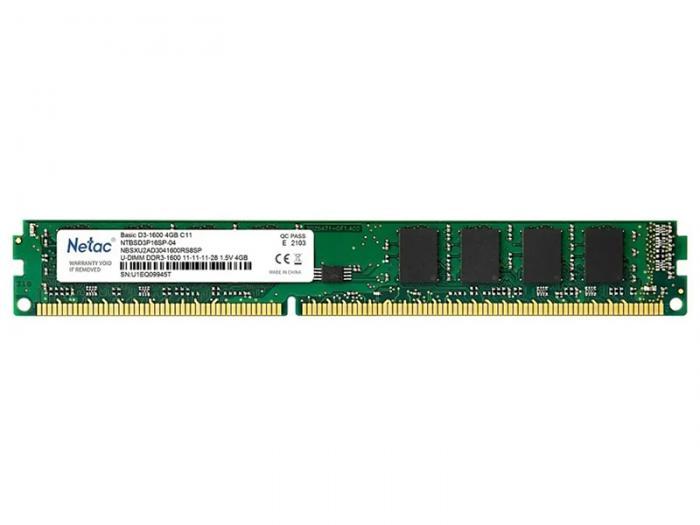 Модуль памяти Netac DDR3 DIMM 1600Mhz PC12800 CL11 - 4Gb NTBSD3P16SP-04 - фото 1 - id-p220590529