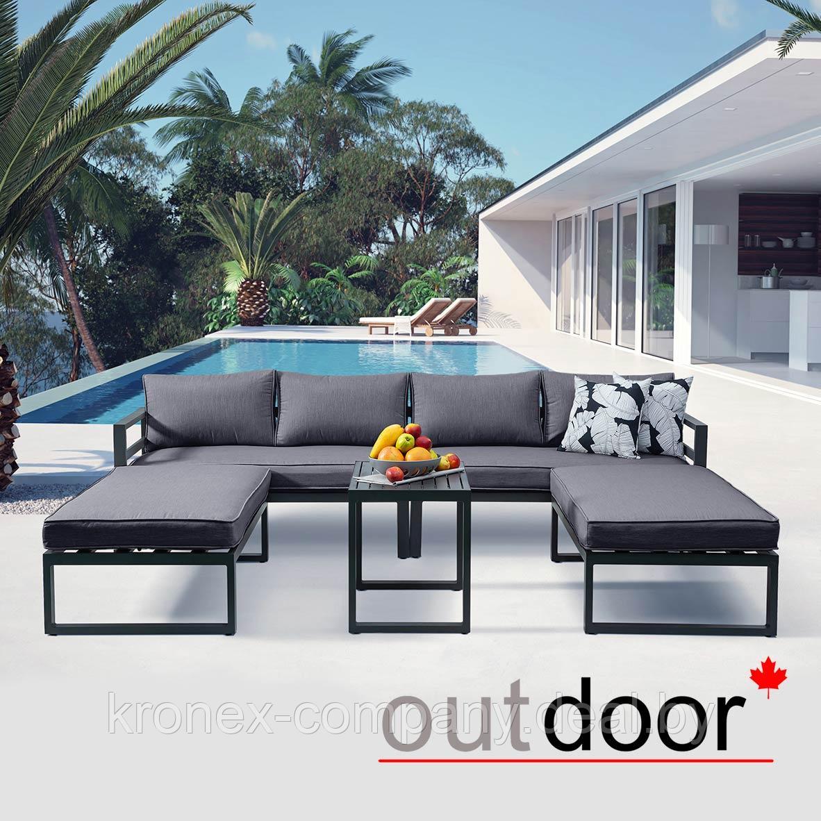Модульный комплект мебели OUTDOOR Онтарио (2 дивана (левый/правый), 2 скамьи, кофейный стол), графит - фото 1 - id-p194721500