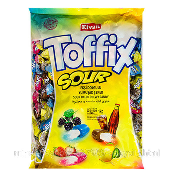 Карамель жевательная с начинкой кислое ассорти TOFFIX SOUR MIX BAG 350гр