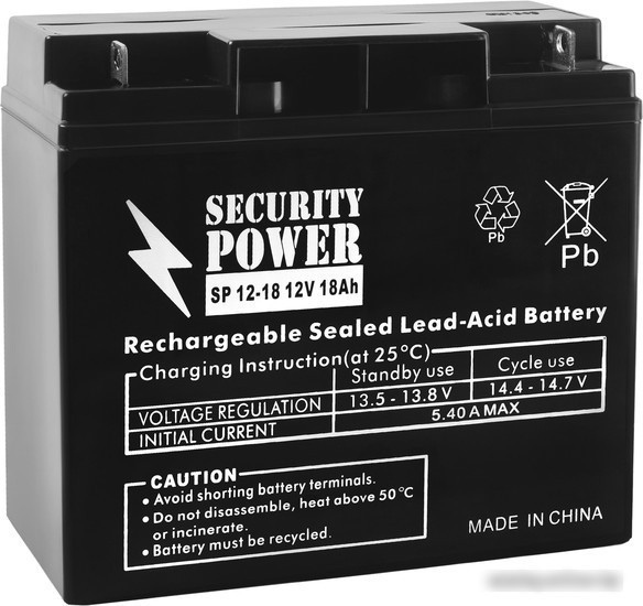 Аккумулятор для ИБП Security Power SP 12-18 (12В/18 А·ч) - фото 1 - id-p220609230