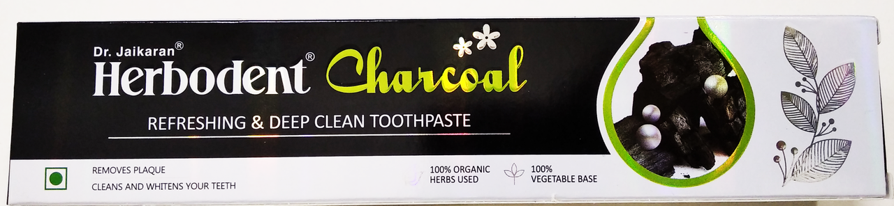 Травяная Зубная Паста с Активированным Углем Herbodent Charcoal, 100г - мята, тимьян, кардамон, гвоздика