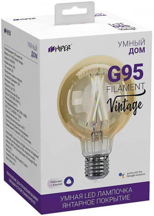 Умная лампа HIPER G95 Filament Vintage E27 белая 7Вт 600lm Wi-Fi [hi-g95fiv] - фото 7 - id-p220450021