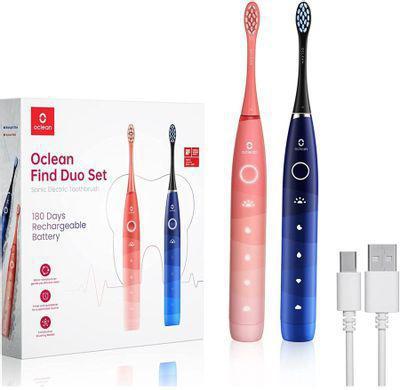Набор электрических зубных щеток OCLEAN Find Duo Set F5002 насадки для щётки: 2шт, цвет:красный и синий - фото 1 - id-p220590370