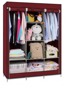 Шкаф складной каркасный тканевый STORAGE WARDROBE mod.YG - 05. Трехсекционный. 130х45х175 см. Красный - фото 1 - id-p179629041