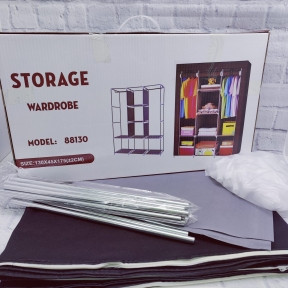 Складной шкаф Storage Wardrobe mod.88130  130 х 45 х 175 см. Трехсекционный Черный (серые полки, белая молния)