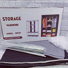 Складной шкаф Storage Wardrobe mod.88130 130 х 45 х 175 см. Трехсекционный Черный (серые полки, белая молния) - фото 1 - id-p179624011