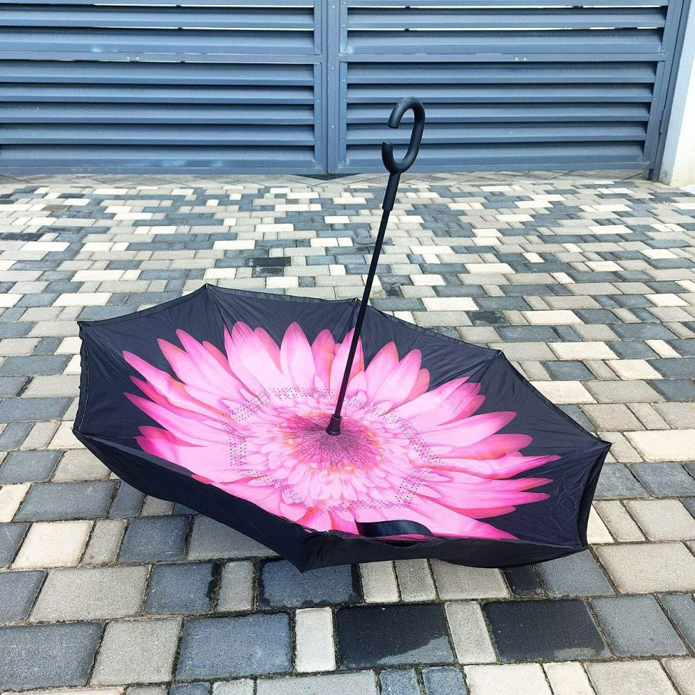 NEW Зонт наоборот двухсторонний UpBrella (антизонт) / Умный зонт обратного сложения Розовый цветок - фото 9 - id-p179624037