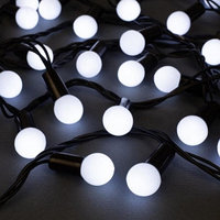 Уличная гирлянда Нить Шарики 1.5 см, IP44, тёмная нить, 200 LED, 8 режимов, 220 В, 20 метров Белое свечение