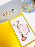 Массажный подарочный набор 2 в 1 Jade Roller нефритовый: скребок Гуаша ролик для массажа (камень) Розовый