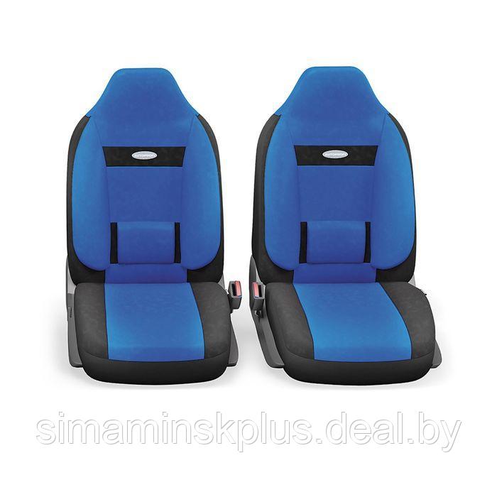 Авточехлы универcальные AUTOPROFI COMFORT, COM-1105H BK/BL (M), велюр, набор из 11 предметов, цвет - фото 2 - id-p220618847