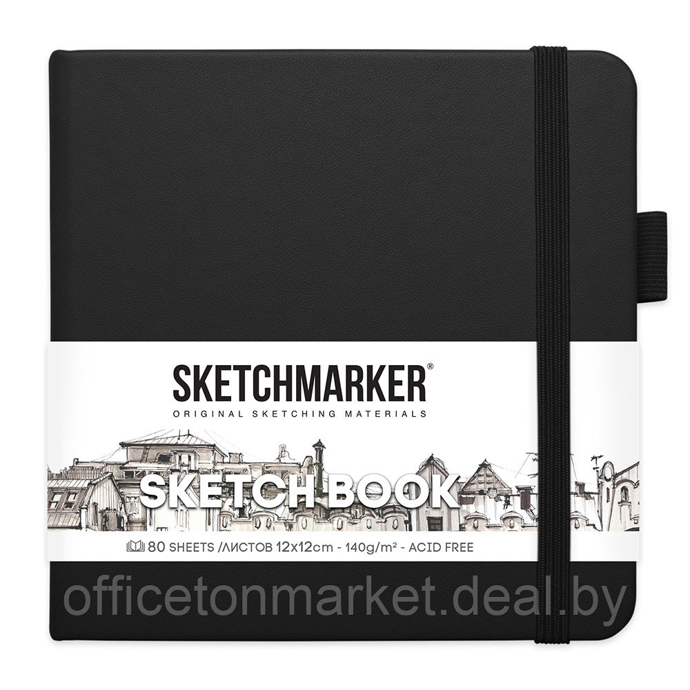 Скетчбук "Sketchmarker", 12x12 см, 140 г/м2, 80 листов, черный - фото 1 - id-p220618364
