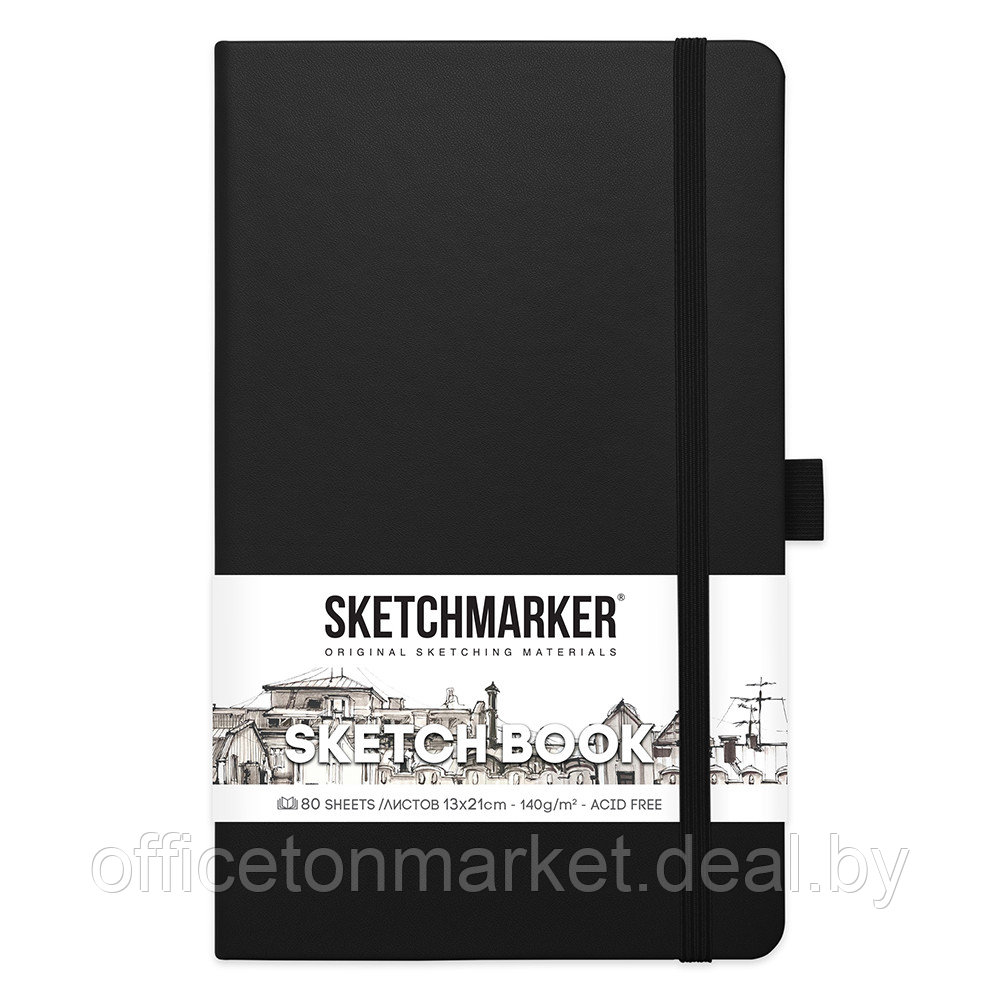 Скетчбук "Sketchmarker", 13x21 см, 140 г/м2, 80 листов, черный - фото 1 - id-p220618365