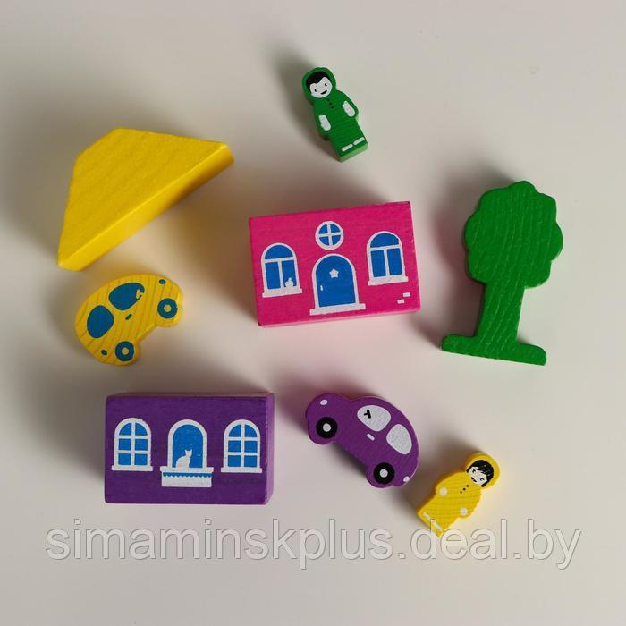 Деревянный конструктор «Цветной городок» фиолетовый, 8 деталей, Томик - фото 3 - id-p220649866