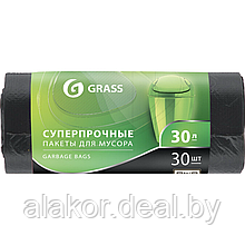 Мешки для мусора ПНД "Grass", 30л, 30шт/рулон, 10мкм, черные