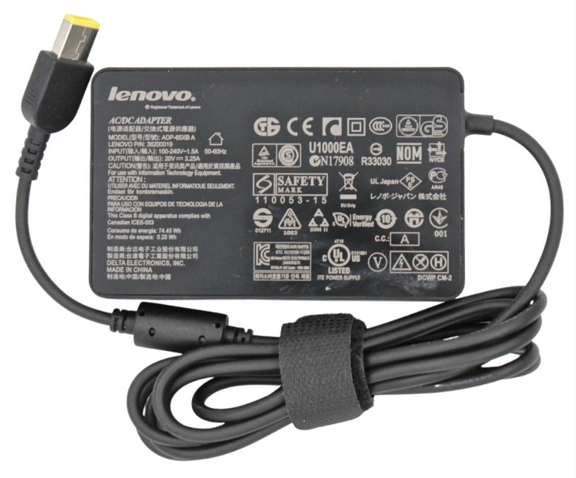 Оригинальная зарядка (блок питания) для ноутбука Lenovo ThinkPad E440, E540, X240, 65W, штекер прямоугольный - фото 1 - id-p220651107