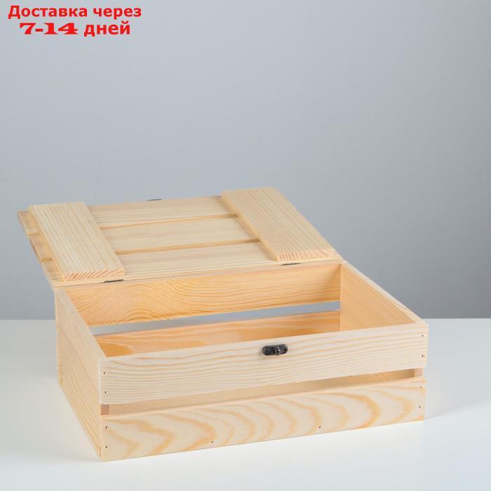 Ящик деревянный 30×20×10 см подарочный с реечной крышкой на петельках с замком - фото 2 - id-p220626502