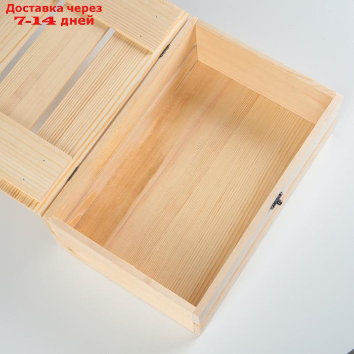 Ящик деревянный 30×20×10 см подарочный с реечной крышкой на петельках с замком - фото 3 - id-p220626502