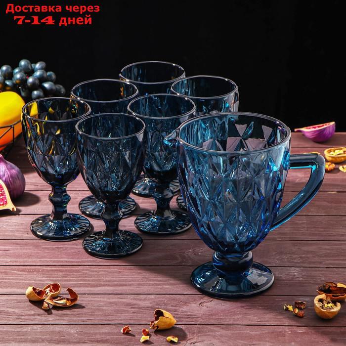 Набор питьевой 7 пред "Круиз", кувшин 1,1л, 6 бокалов 300 мл, цвет синий - фото 1 - id-p220628730