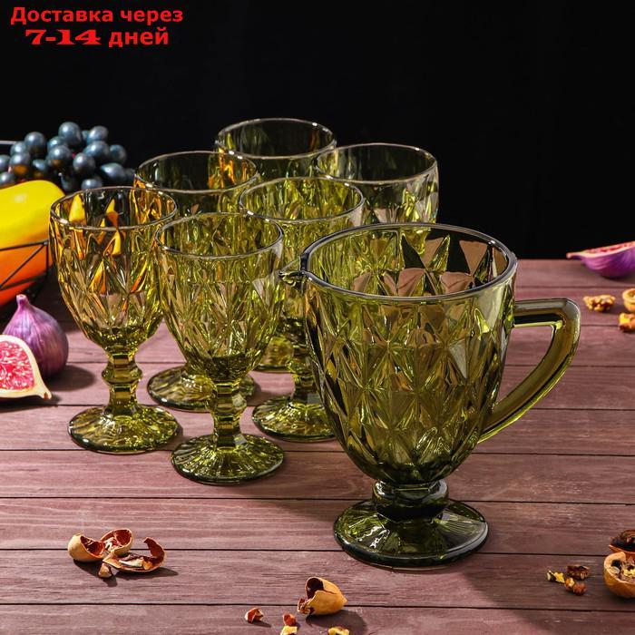 Набор питьевой "Круиз", 7 предметов: кувшин 1,1 л, бокалы 300 мл, цвет зелёный - фото 1 - id-p220628738