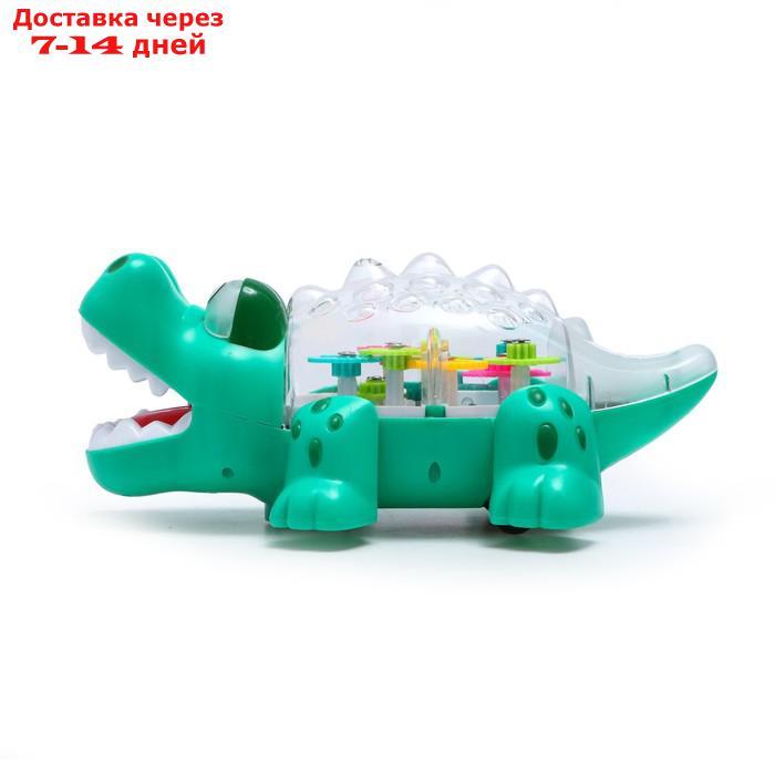 Крокодил "Шестерёнки", свет и звук, работает от батареек, цвет зелёный - фото 2 - id-p220629299
