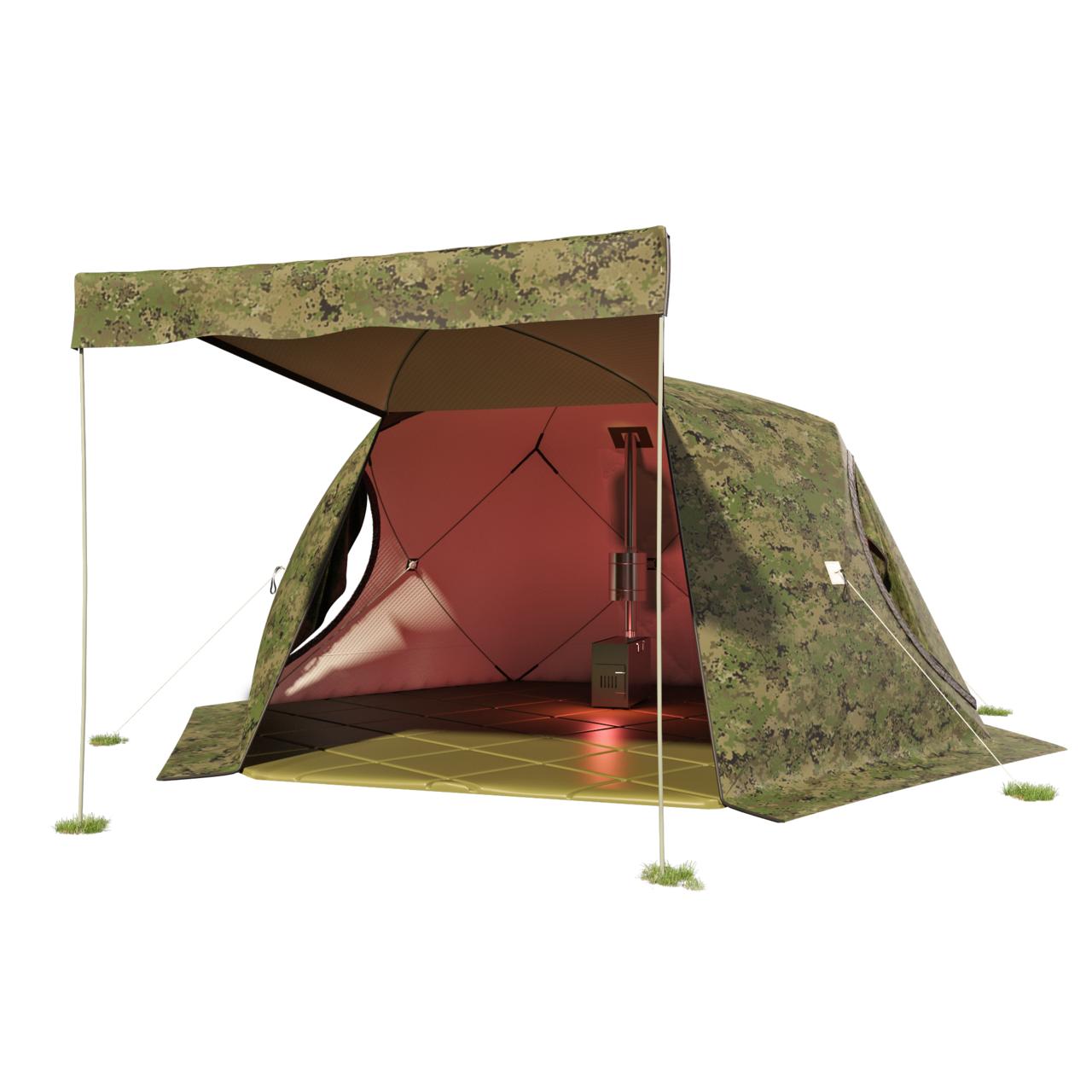 Палатка СТЭК ЧУМ 3 (трехслойная, камуфляж с навесом) - фото 1 - id-p220623222