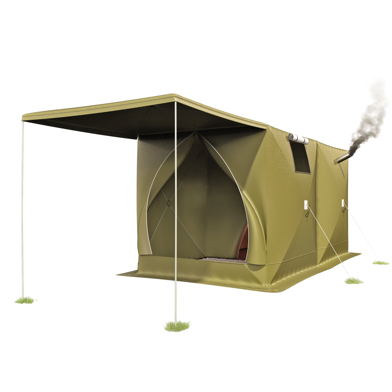 Походная палатка Баня - Шатер СТЭК Дубль-3Т (однослойная) хаки с навесом - фото 1 - id-p220623233