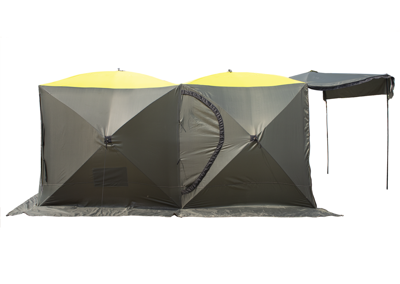 Походная палатка Баня - Шатер СТЭК Дубль-3Т (однослойная) хаки с навесом - фото 2 - id-p220623233