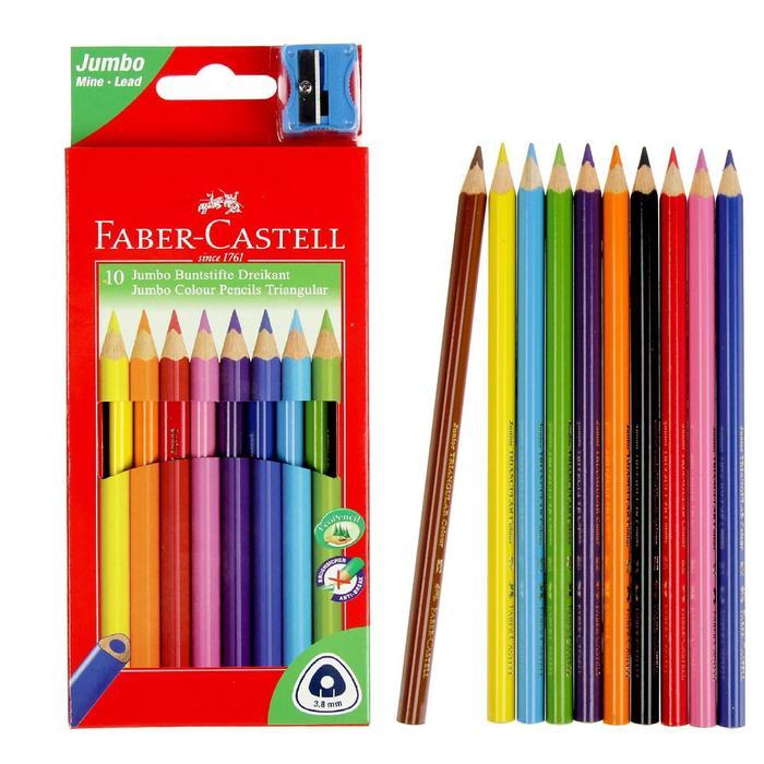 Карандаши Jumbo 10 цветов, Faber-Castell, трёхгранные, с точилкой, картонная коробка - фото 1 - id-p220671118