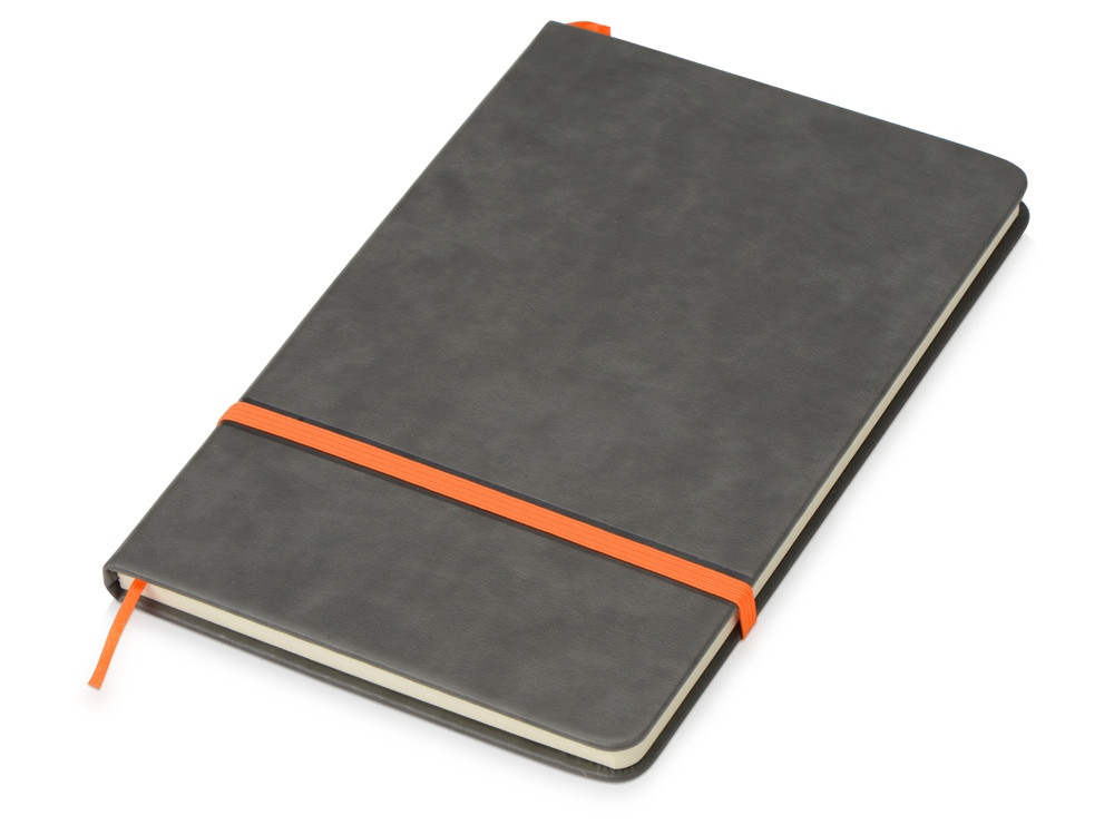 Блокнот Color линованный А5 в твердой обложке с резинкой, серый/оранжевый - фото 1 - id-p220671921