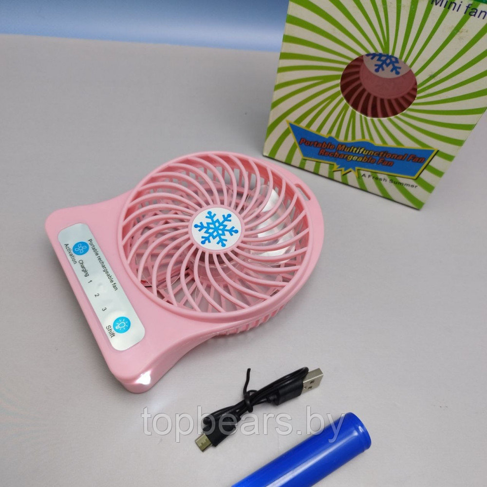 Мини вентилятор Portable Mini Fan (3 скорости обдува, подсветка) Розовый - фото 5 - id-p220671933