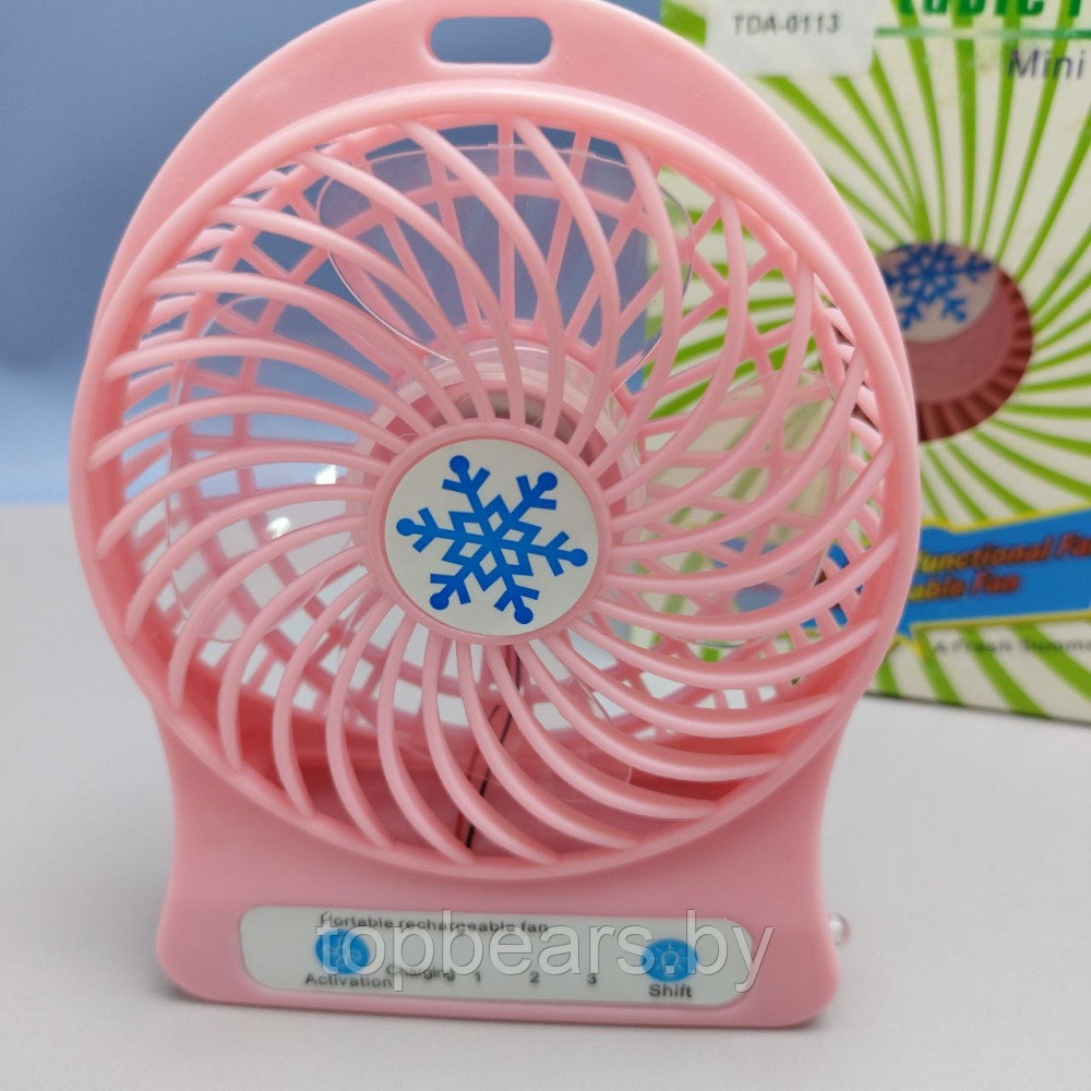Мини вентилятор Portable Mini Fan (3 скорости обдува, подсветка) Розовый - фото 6 - id-p220671933