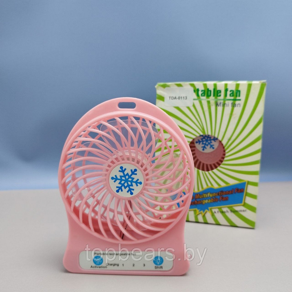 Мини вентилятор Portable Mini Fan (3 скорости обдува, подсветка) Розовый - фото 7 - id-p220671933