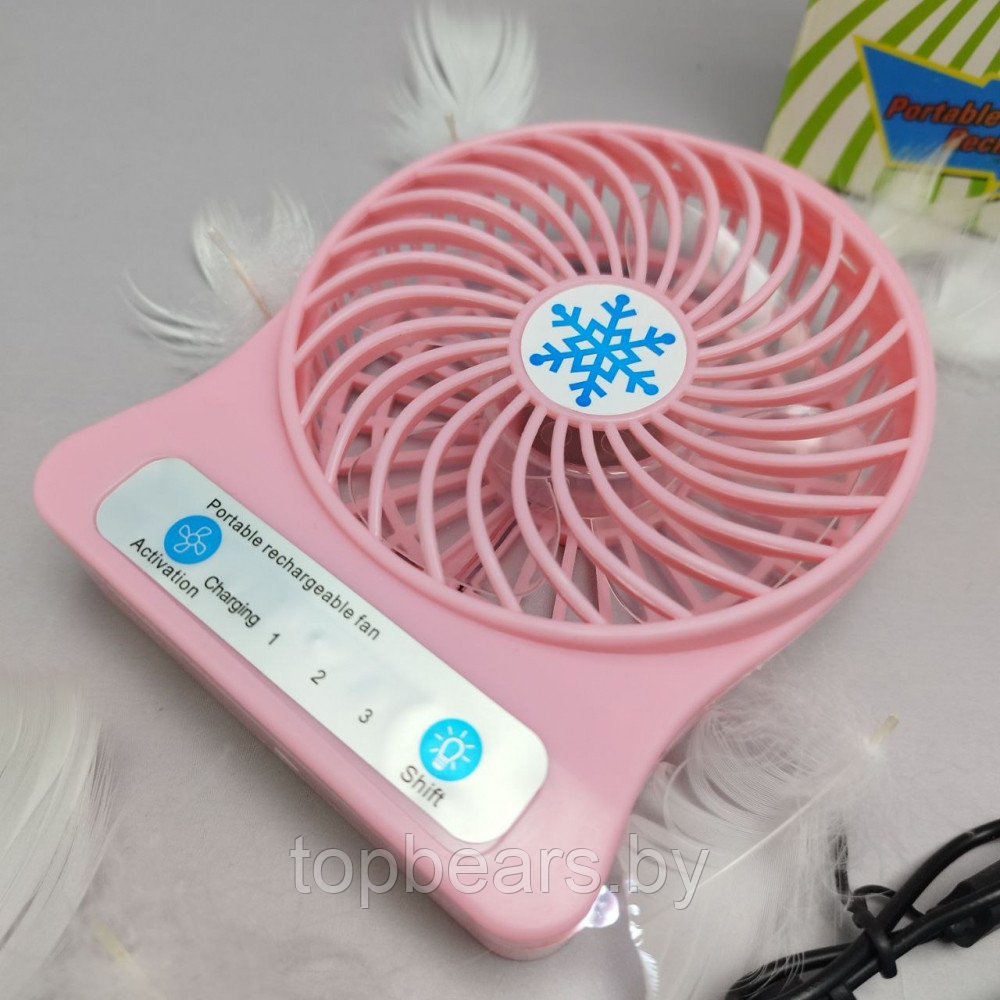 Мини вентилятор Portable Mini Fan (3 скорости обдува, подсветка) Розовый - фото 8 - id-p220671933