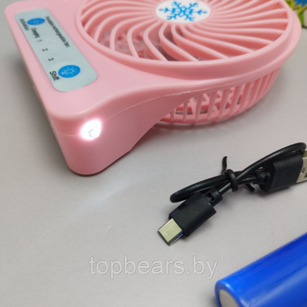 Мини вентилятор Portable Mini Fan (3 скорости обдува, подсветка) Розовый - фото 9 - id-p220671933