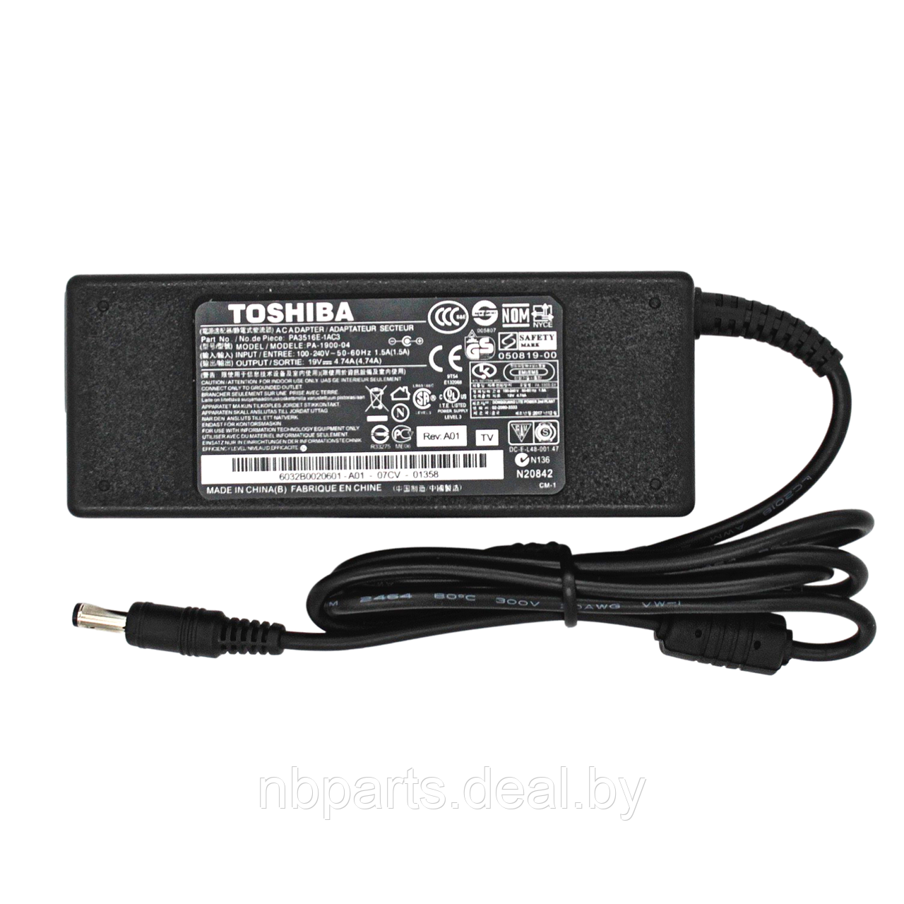 Блок питания (зарядное устройство) для ноутбука Toshiba 90W, 19V 4.74A, 5.5x2.5, ADP-90CD, без сетевого - фото 1 - id-p111770017