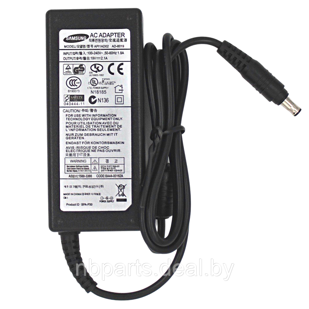 Блок питания (зарядное устройство) для ноутбука Samsung 40W, 19V 2.1A, 5.0x3.0, AD39-00028A, копия без - фото 1 - id-p111777853
