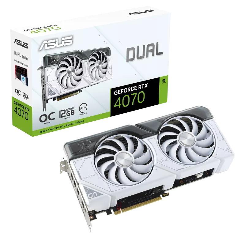 Видеокарта Asus PCI-E 4.0 DUAL-RTX4070-O12G-WHITE NVIDIA GeForce RTX 4070 12288Mb 192 GDDR6X 2520/21000 HDMIx1 - фото 1 - id-p216262006