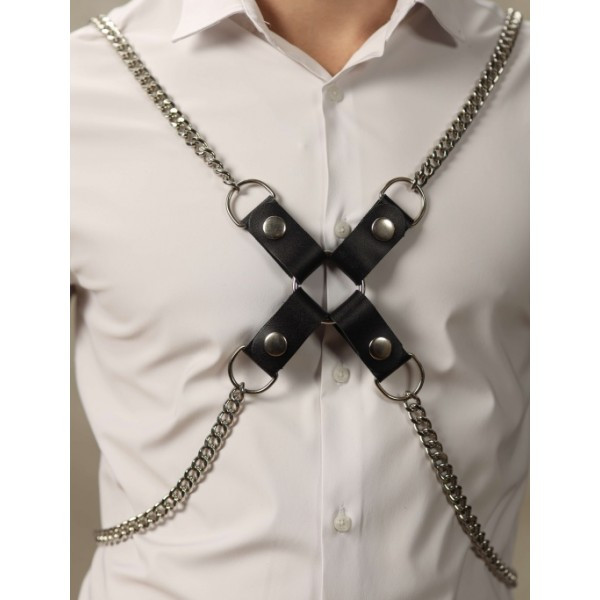Брутальная крестообразная сбруя для мужчин с металлическими цепями - фото 4 - id-p220680969