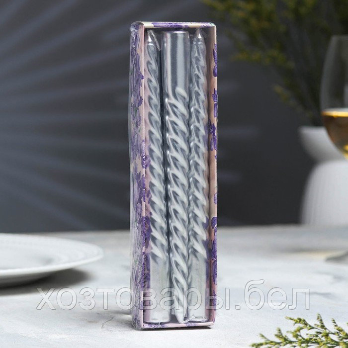 Набор свечей витых, 1,9х 20 см, 6 штук, серебряный металлик - фото 3 - id-p220681520