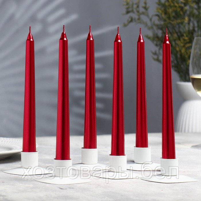 Набор свечей античных, 1,9х 20 см, 6 штук, рубиновый металлик - фото 1 - id-p220681523