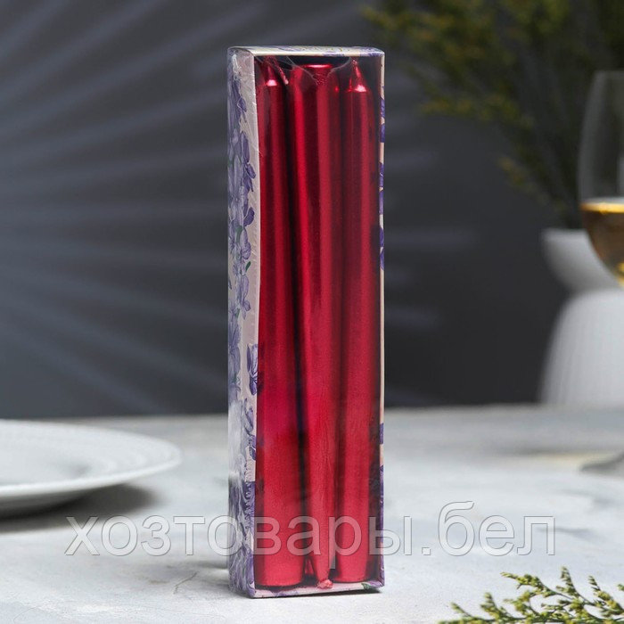 Набор свечей античных, 1,9х 20 см, 6 штук, рубиновый металлик - фото 3 - id-p220681523
