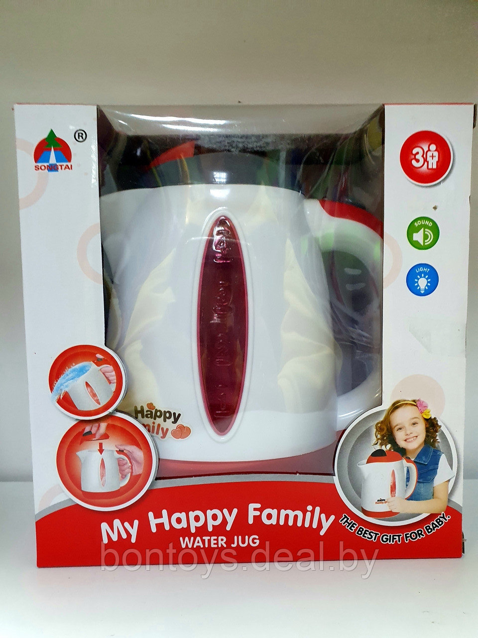 Детский игрушечный чайник-электрочайник Happy family свет, звук