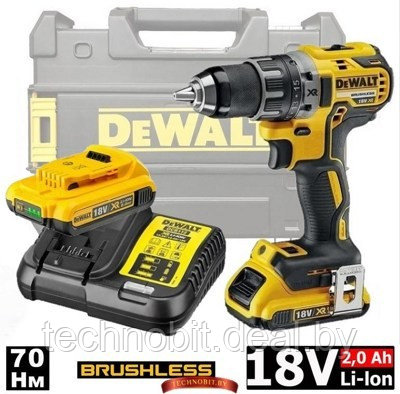 Аккумуляторная дрель-шуруповерт DeWALT DCD791D2 (2 акк 2Aч, Li-Ion, 18В, 70 Нм, бесщет.) - фото 1 - id-p213936053